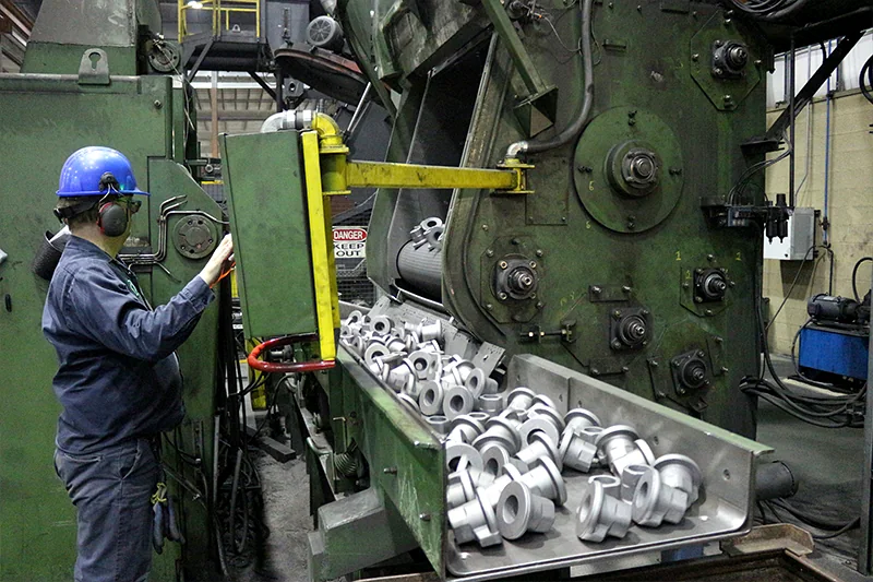 Finished forged parts on a production line